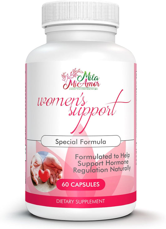 Milamiamor Women's Support - Regulador hormonal con ingredientes naturales - Apoyo de estrógeno para mujeres - Suplemento para el equilibrio hormonal, la menopausia y el apoyo antioxidante - Fabricado