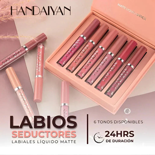 KIT DE 6 LABIALES HANDAIYAN MATE DE LARGA DURACIÓN💄💋🔥ÚLTIMAS UNIDADES🔥