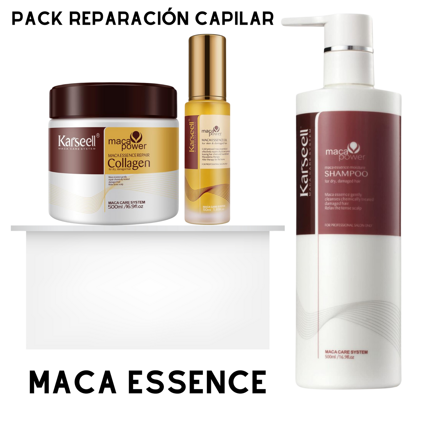 Pack de 3 unidades Mascarilla Maca System & Sérum de Aceite de Argán & Champú Maca Care karsell