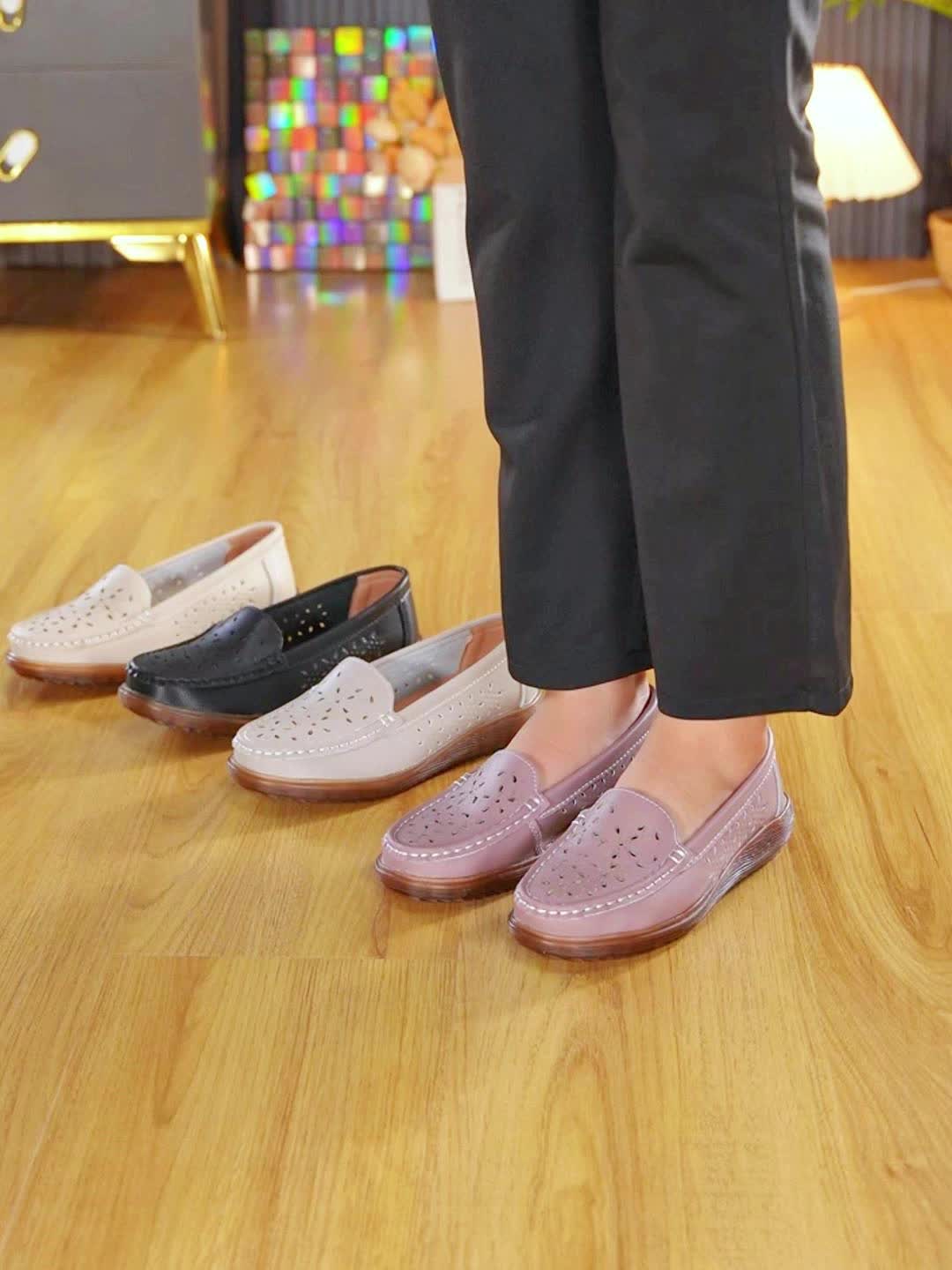 Mocasines Planos Ahuecados Para Mujer, Zapatos Transpirables De Suela Blanda, Zapatos Planos Antideslizantes Para Exteriores